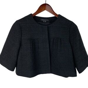 Theory | Tilford Black Tweed Elbow Sleeve Shrug Crop Jacket